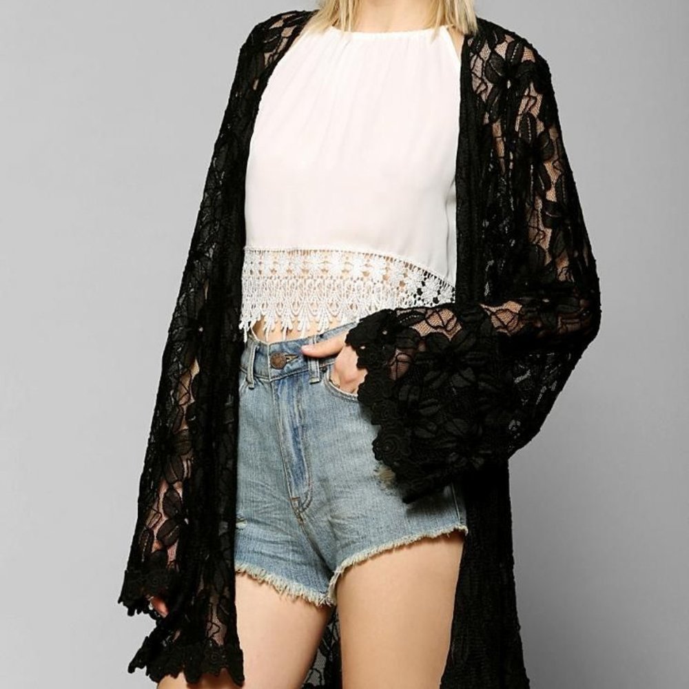 Love Sadie Lace Bell-Sleeve Black Kimono Jacket